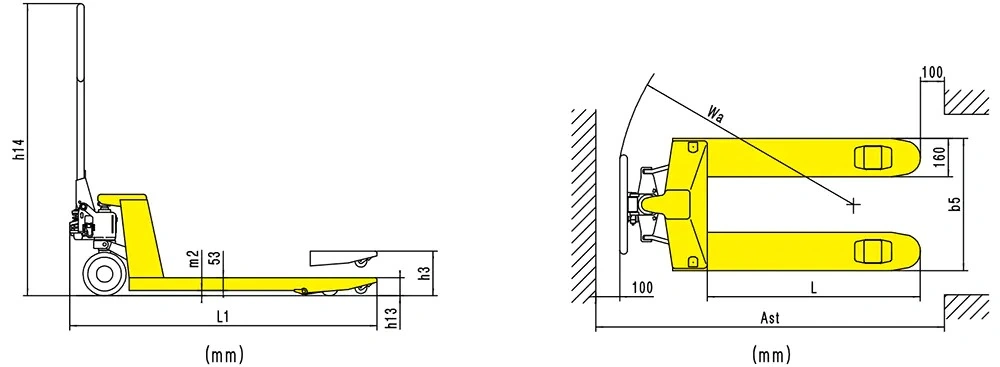 Wymiary ręcznego wózka paletowego premium RPV2500PT/RPV3000PT