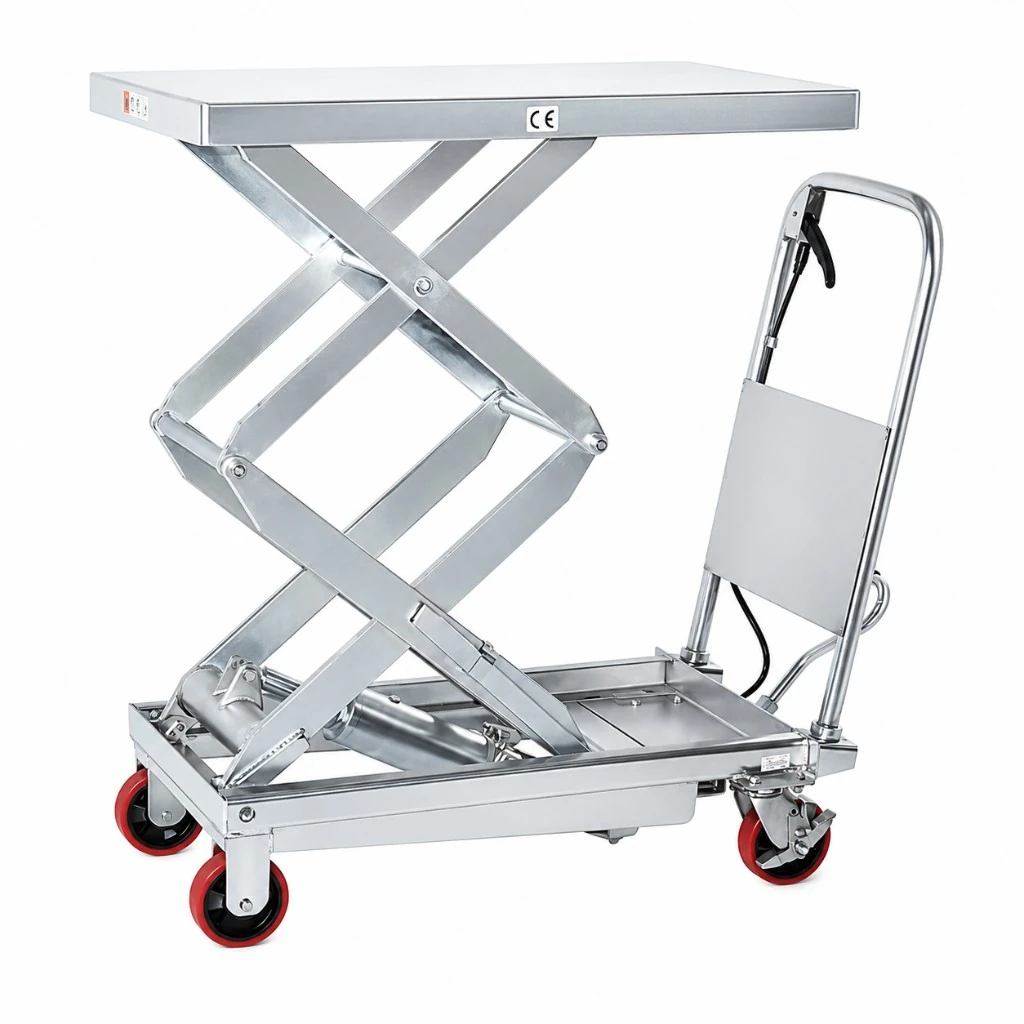 Mobilny stół podnośny ze stali nierdzewnej z podwójnym mechanizmem nożycowym (MPS350DS) 350 kg